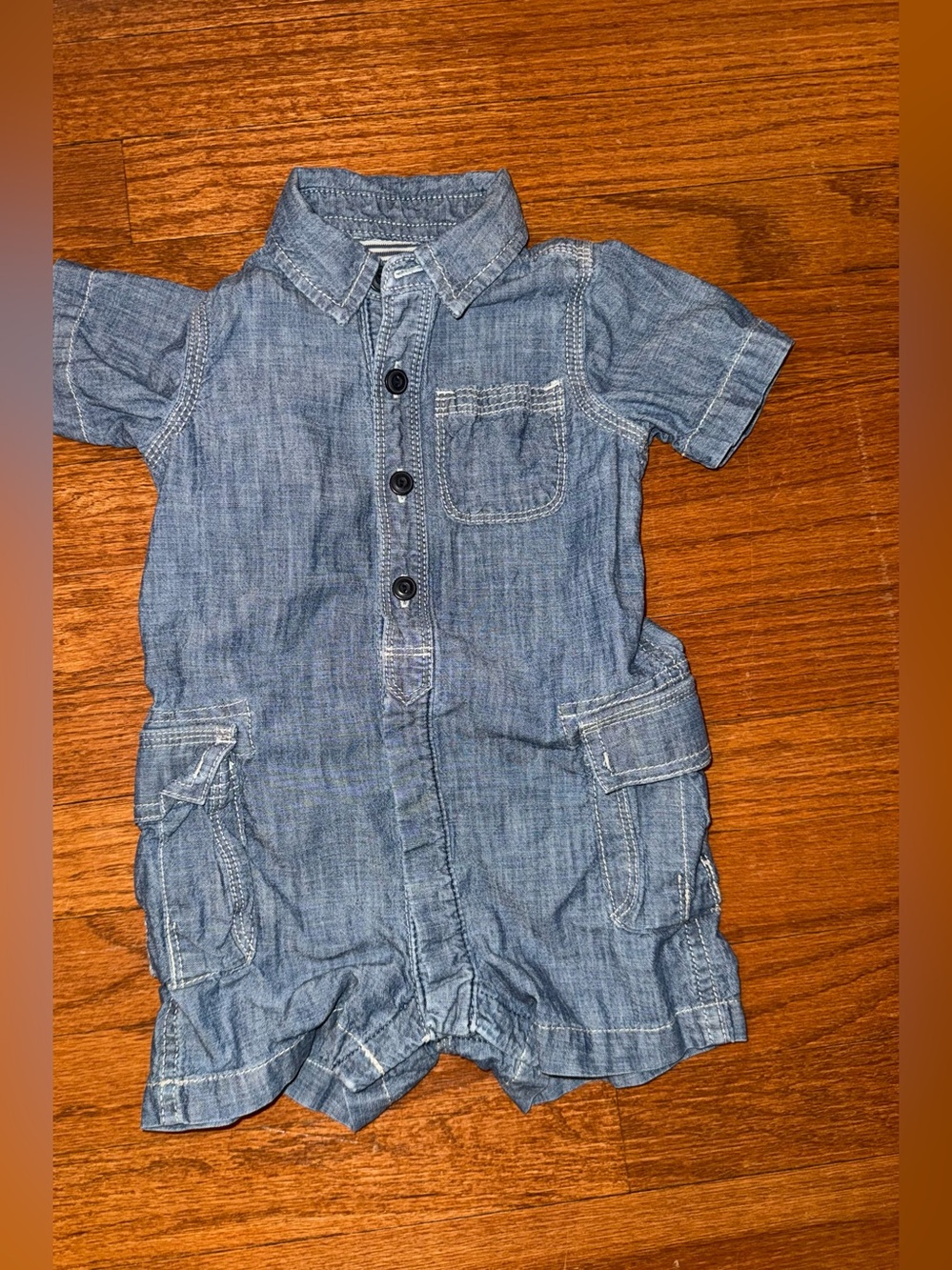GAP Chambray Short-Sleeve Romper in Light Blue